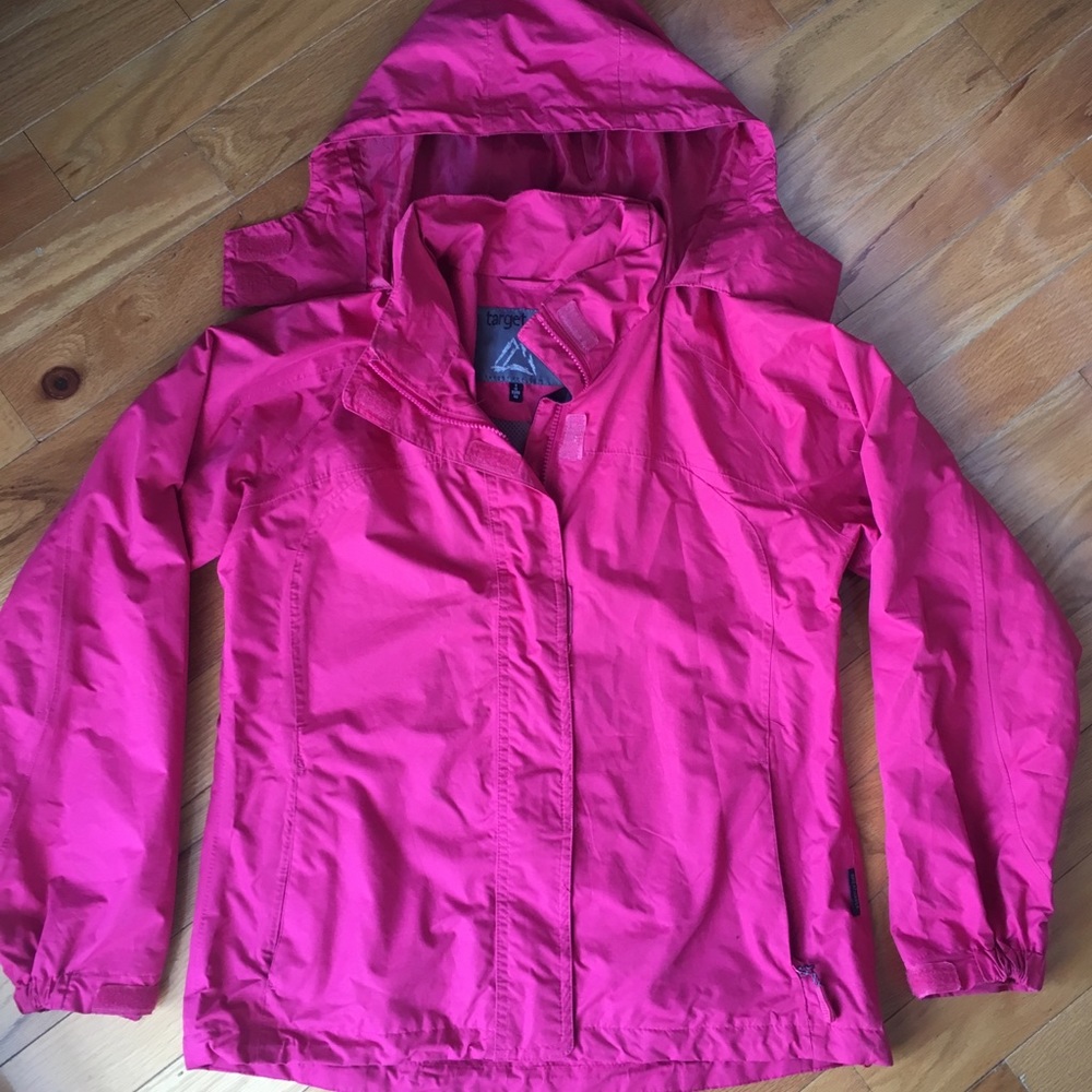 Pink hooded raincoat